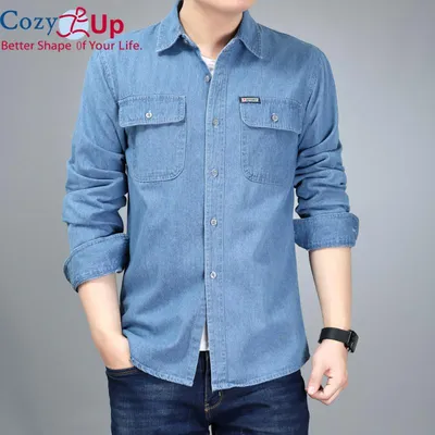 Mens Denim Shirts Long Sleeves Luxury Casual Slim Vintage Washed Cotton  Shirts | eBay