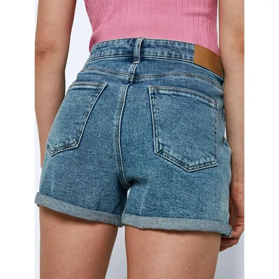 Женские летние джинсовые шорты с высокой талией, бандажные шорты, размер: S  (голубой)