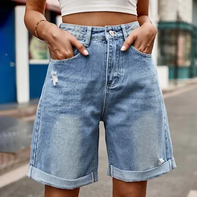 JIUKE Women's Ripped Denim Jean Shorts Mid Rise A-Line Loose Wide Leg  Casual Pants Button Zipper Pockets Stretchy Short Jeans - Walmart.com