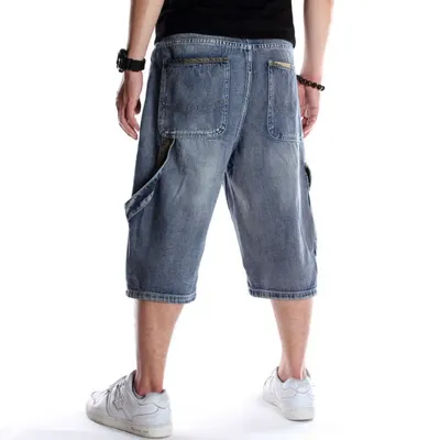 Mens Plus Size Loose Baggy Denim Short Men Jeans Fashion Streetwear Hip Hop  Long 3/4 Capri Cargo Shorts Pocket Bermuda Male Blue - Casual Shorts -  AliExpress