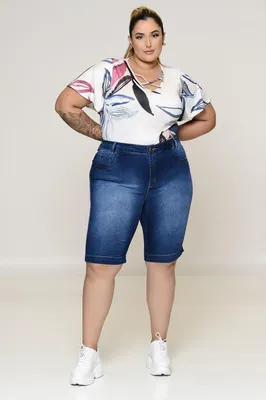 Bermuda Plus Size Pedalete Jeans Escuro | Vk Moda Plus Size