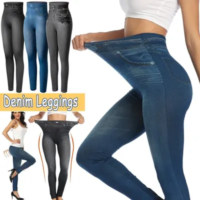 Women Skinny Leggings Denim Look Jeans Jeggings Stretchy High Waist push up  Pant | eBay