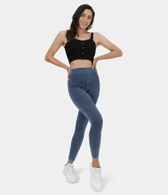 Women's HalaraMagic™ High Waisted Back Side Pocket Stretchy Knit Denim  Casual Leggings - Halara