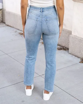 Premium Denim High Waisted Mom Jeans in Non Distressed Mid-Wash - Grace and  Lace