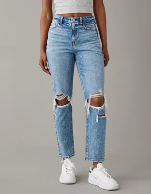 Premium Denim High Waisted Mom Jeans in Non Distressed Mid-Wash - Grace and  Lace