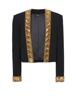 Blazer embroidered with pyramid studs black - Men | BALMAIN