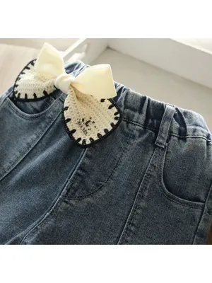 Baby Cruassan Shop Джинсы клеш модные с жемчугом и бантом