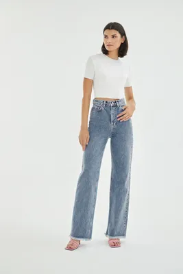Прямые джинсы на средней посадке с разрезами :: LICHI - Online fashion store