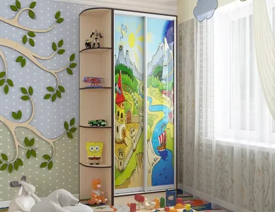 Цветной шкаф-купе в детскую №309 с фотопечатью на заказ в Москве от  производителя РосМебель