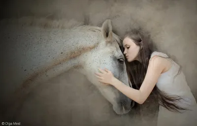 Фото Девушка обнимает лошадь, ву Olga Mest