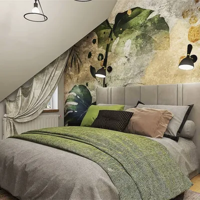 Дизайн спальни на мансарде в зелёных тонах. — Елена Степанова на TenChat.ru