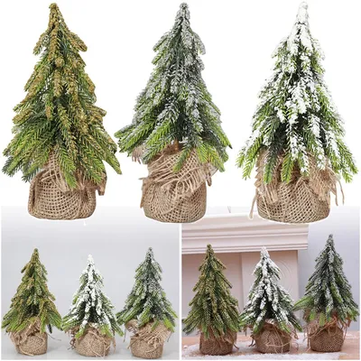 Миниатюрные рождественские елки, снежные флокированные мини-сосновые елки,  мешковины, праздвечерние чные принадлежности, настольное украшение,  домашние украшения, новый год - купить по выгодной цене | AliExpress