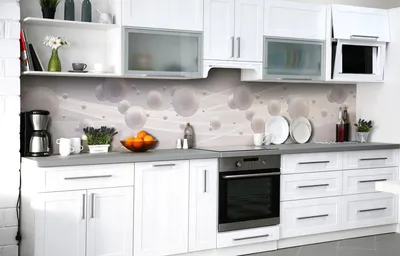 ᐉ Кухонный фартук Белые глянцевые сферы виниловая пленка для кухни 650х2500  мм Геометрия Белый