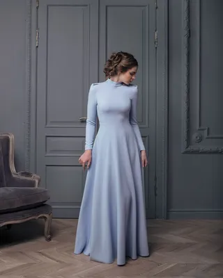 Голубое платье в пол | Long dress fashion, Modest evening gowns, Beautiful  dress designs