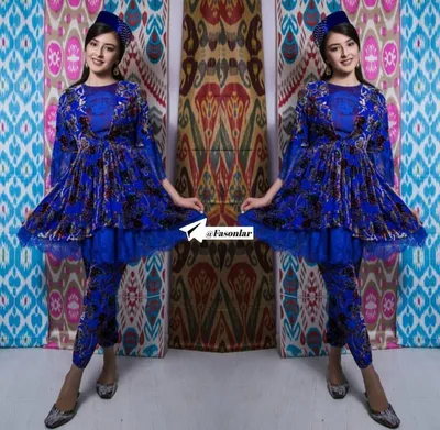 Узбекские платья со штанами из штапеля - 75 фото