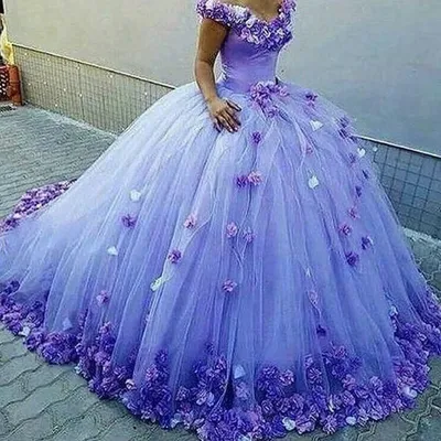 Фиолетовые Выпускные платья 2019, v-образный вырез, ручная работа, бальное  платье с цветами, вечерние платья, пышные Лавандовые вечерние платья |  AliExpress