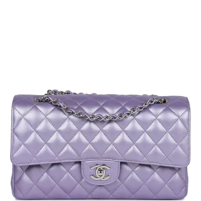 Chanel Purple Metallic Lambskin Medium Classic Double Flap Silver – Madison  Avenue Couture