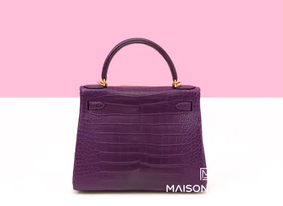 Hermes Kelly Retourne 28 Amethyst Matte Crocodile Alligator Handbag –  MAISON de LUXE