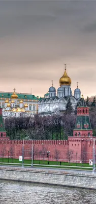 Скачать обои и картинки россия, москва, кремль, флаг, стена, река, вода,  набережная для рабочего стола в разрешении 1080x2280