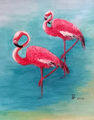 Painting «Flamingo». Size: 20x20 (cm). Artist Demesh Tatyana - Buy online  with delivery in online-gallery Artcenter.by