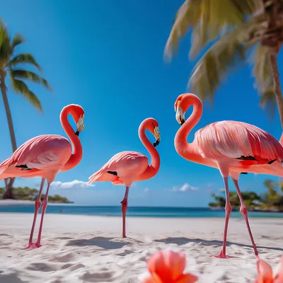 Розовый фламинго на пляже бора-бора…» — создано в Шедевруме