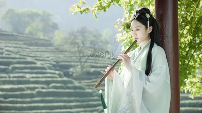 Hanfu костюм красоты дует бамбуковая флейта изображение_Фото номер  501604536_JPG Формат изображения_ru.lovepik.com