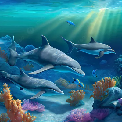 Фотообои Дельфины под водой купить на стену • Эко Обои