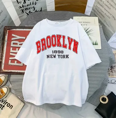 Летняя хлопковая Футболка BROOKLYN, короткая футболка оверсайз для  мальчиков и девочек, сексуальная уличная свободная футболка, топ с рукавом  летучая мышь, спортивная одежда с мультяшным рисунком | AliExpress