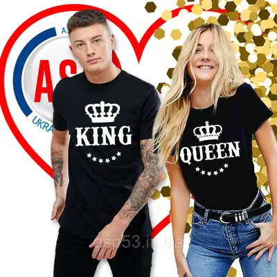 Купить Футболка для пар King Queen I Love Her Him с сердечным принтом,  футболка для пар, мужская и женская рождественская рубашка, повседневные  топы с круглым вырезом, футболки для влюбленных | Joom