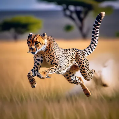 Величественный гепард в прыжке в …» — создано в Шедевруме