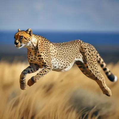 Гепард в прыжке, вид сбоку, прерия…» — создано в Шедевруме