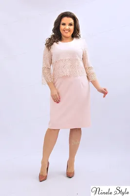 Купить Гипюровое вечернее платье женское цвета пудра 350-4 фото оптом,  цена, большие размеры(баталы)