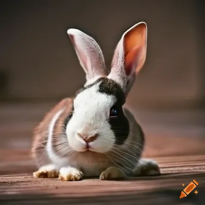 Grey and white Dutch rabbit Dwarf on sackcloth. One month Stock Photo |  Adobe Stock