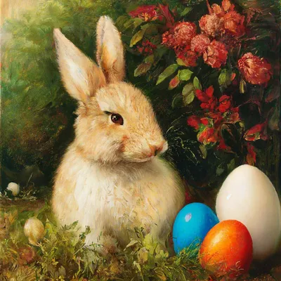 Пасхальные яйца и милое украшение в виде кролика happy | Премиум Фото