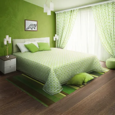 Интерьер спальни в зеленых тонах - 58 фото