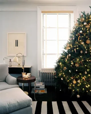 Необычные искусственные и живые новогодние елки для гостиной