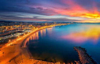Обои небо, закат, город, панорама, Испания, Барселона картинки на рабочий  стол, раздел город - скачать