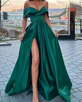 2024 современные черные и изумрудные зеленые вечерние платья, одна  спагетти, атласные длинные платья с боковыми боками для выпускного вечера |  AliExpress