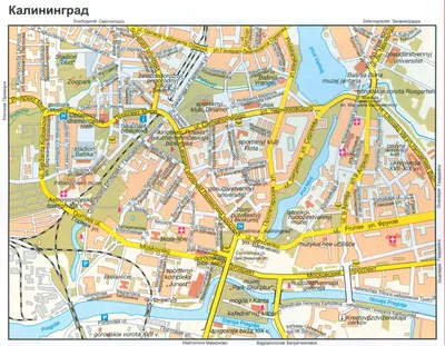 Карта Калининграда. Карта микрорайонов Калининграда, Река в Калининграде.  Речной вокзал. Город Калининград. Путеводитель по России. Сайт. Фотография.  Картинка. Фото. Что посмотреть в Калининграде. Картинка. Карта Калининграда  с улицами и домами. Где ...