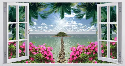 Фотообои Природа в окне \"Окна с видом на солнечный остров\" - арт 009013004  | Купить в интернет-магазине Фото в дом