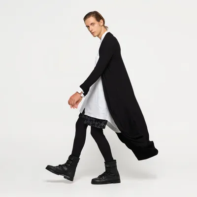 Mens Black Long Cardigan Modal Lycra