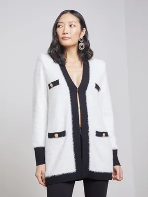 L'AGENCE Elin Cardigan in White/Black