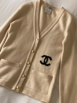 CHANEL VINTAGE CASHMERE CC LOGO KNIT CARDIGAN SWEATER FR 36