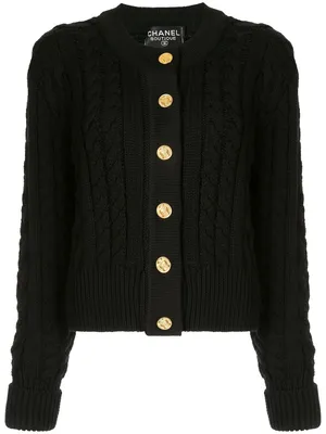 Chanel Knitted Cashmere Cardigan Off-White Charcoal