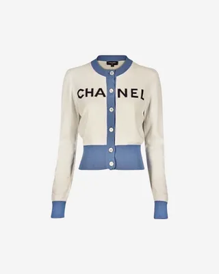 CHANEL CC Logo Cashmere Cardigan Sweater Navy Blue Grey