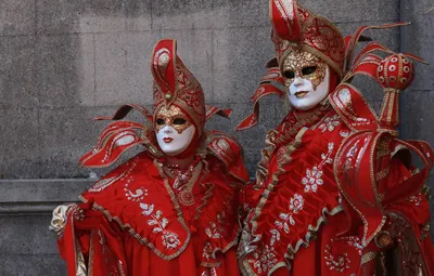 Обои красный, маска, пара, костюм, Венеция, карнавал картинки на рабочий  стол, раздел стиль - скачать