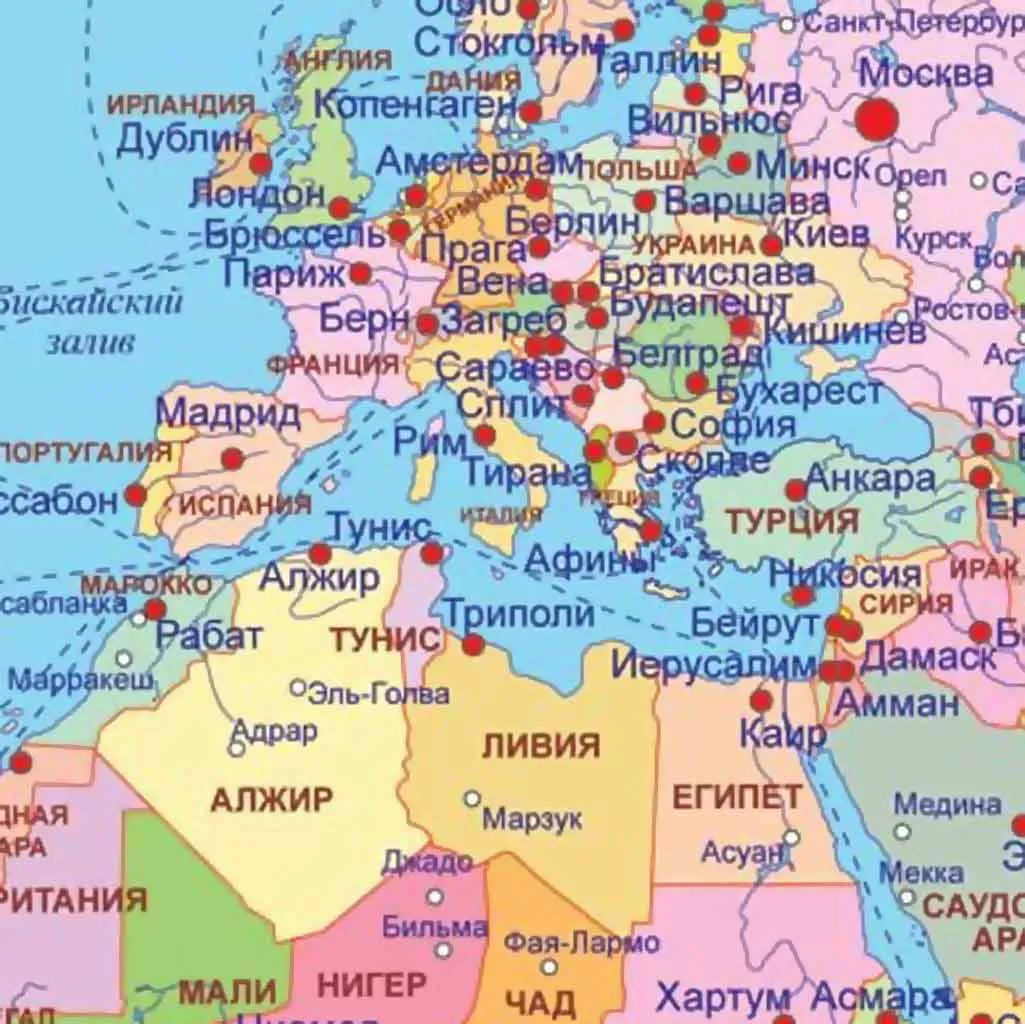 Карта Средиземное море со странами на русском языке