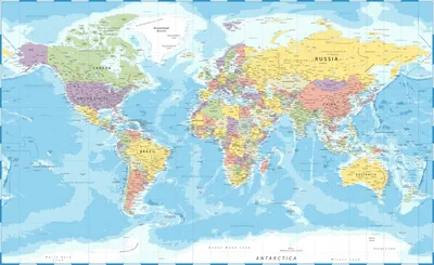 Модульная картина Политическая карта мира крупным планом на английском: -  Арт. 901347 | Купить в интернет-магазине Уютная стена