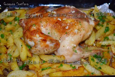 Курица с картошкой и луком в духовке - пошаговый фоторецепт