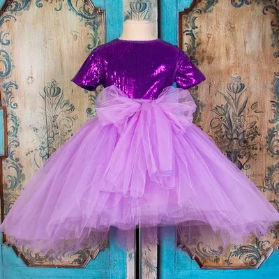 Каскадное, нарядное платье со шлейфом | Цвет: Фиолетовый | Артикул: 8700106